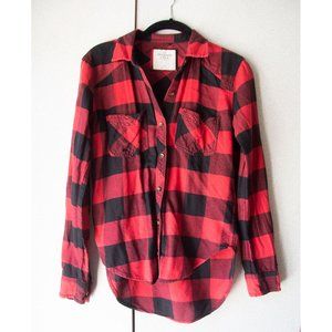 Red Plaid Flannel Shirt (Boyfriend Fit)